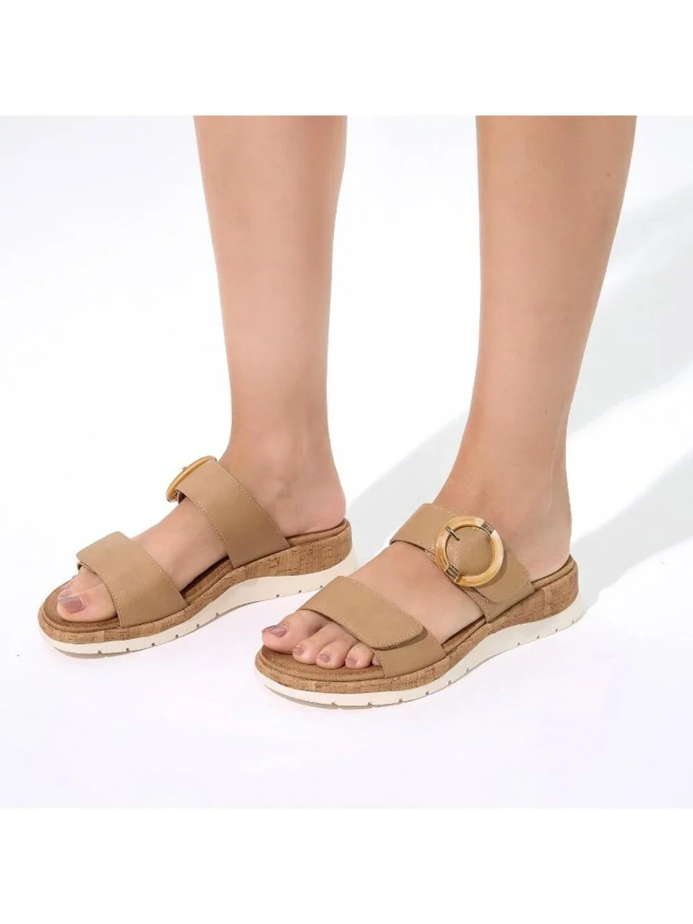 Women's Flat Sandals Slides With Arch Support Khaki Wedge Cushion Summer Shoes - Picture 2 of 6